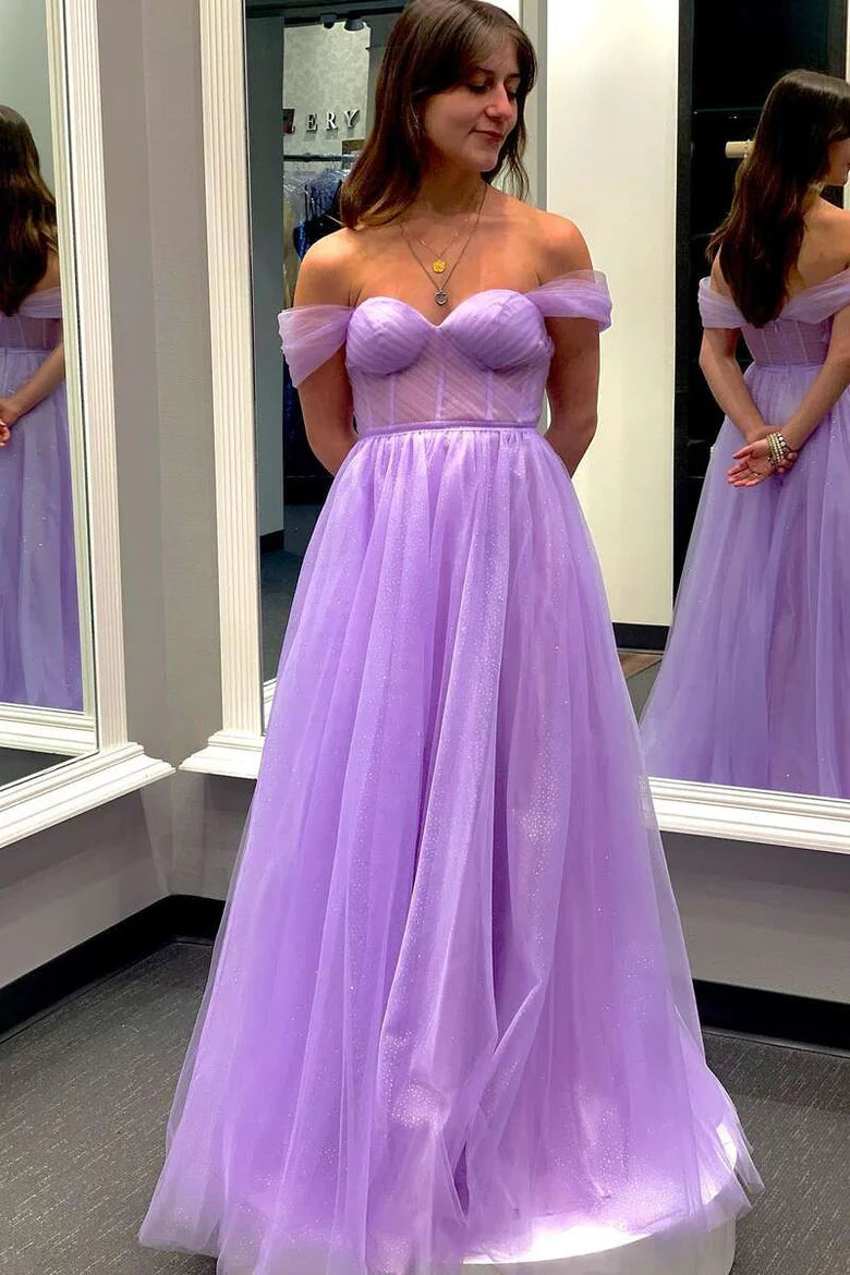 Vestido de fiesta con bustier de tul, largo hasta el suelo, corte A y hombros descubiertos